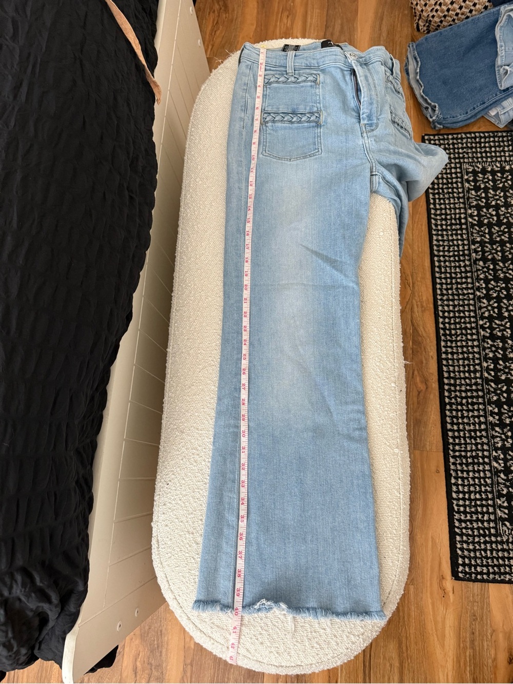 7 For All Mankind Light Blue Braided-Pocket Straight Leg Jeans - Picture 7 of 11